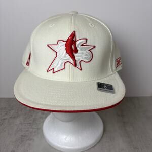 Reebok NBA Philadelphia 76ers fitted cap in white with a red brim and a size 8